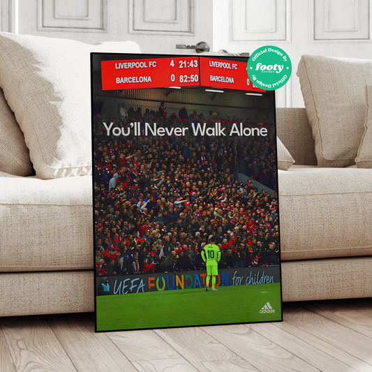 Messi gegen Liverpool „Walk Alone“-Poster