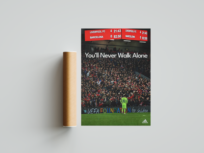 Messi gegen Liverpool „Walk Alone“-Poster